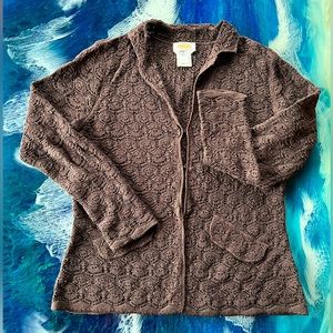 TALBOTS | 100% Mercerized Sweater Jacket Cardigan Size Small Chocolate Brown
